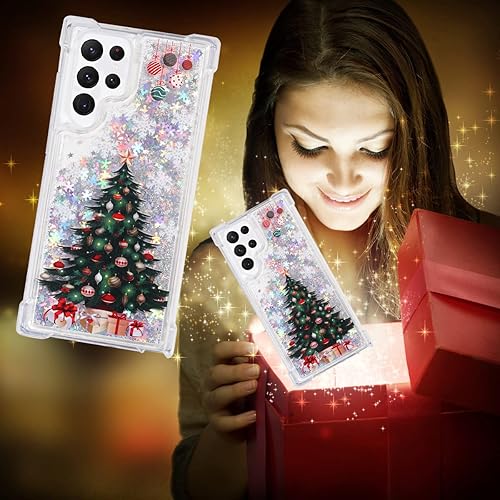 Miniatura 5 de Funda para Galaxy S22 Ultra, Galaxy S22 Ultra Glitter Case Christmas Tree Clear Soft TPU Rubber Bumper Femenino Mujer Linda funda líquida para