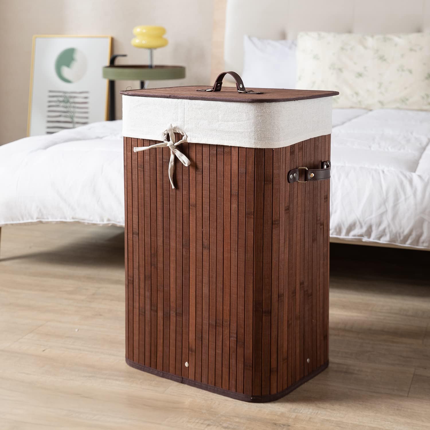 HomeStorie® Eco-Friendly Foldable Bamboo Laundry Basket Hamper with Lid, Large - 81 Liter (Coffee Brown)-image-10