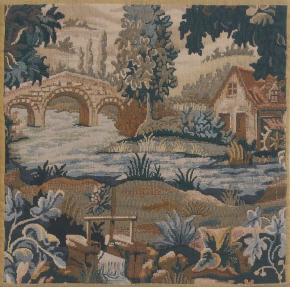 C Charlotte Home Furnishings Inc Paysage Flamand Moulin I Square Throw Pillow Cover - 17 X 17 Decorative Boho Cushion Case for European Cotton Room Decor Jacquard Woven Cushion for Living Room