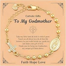 XUANPAI Rosary Bracelet for Girls, 14K Gold Plated Virgin Mary Cross
