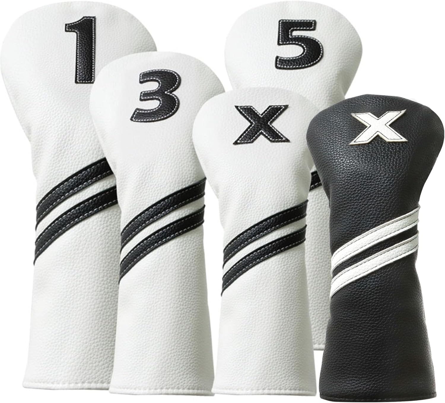 5pcs Golf Head Covers for Woods and Driver Fairway Hybrids for Golf Clubs Women Men with Interchangeable No.Tag
