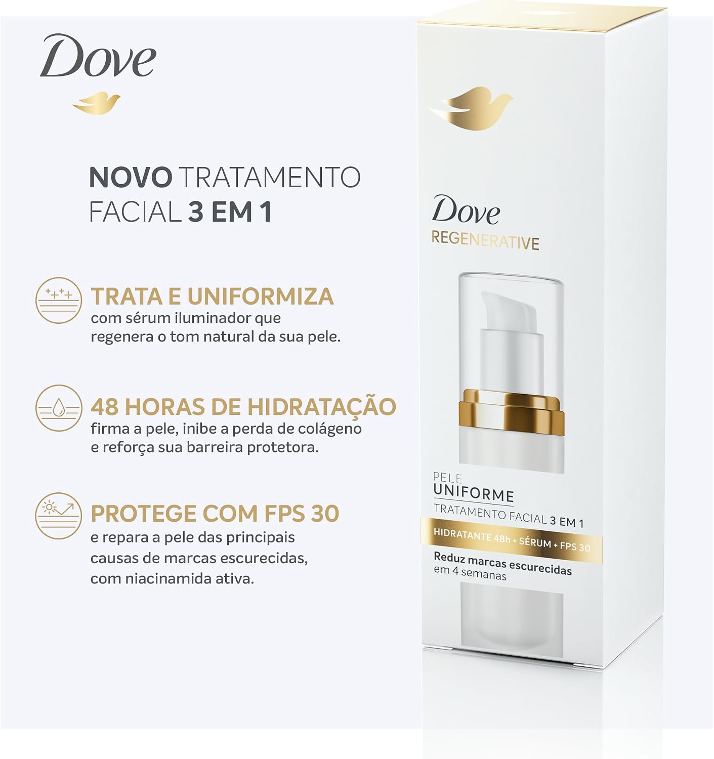 Dove Regenerative Tratamento Facial 3 em 1 Sérum Iluminador, Hidratante e FPS 30 50ml Dove Regenerative Tratamento Facial 3 em 1 Sérum Iluminador, Hidratante e FPS 30 50ml