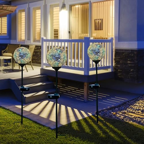 Miniatura 13 de VCUTEKA Luces solares de jardín, luces solares de mosaico, decoración al aire libre, luz de camino, luz LED de estaca para paisaje, césped, patio