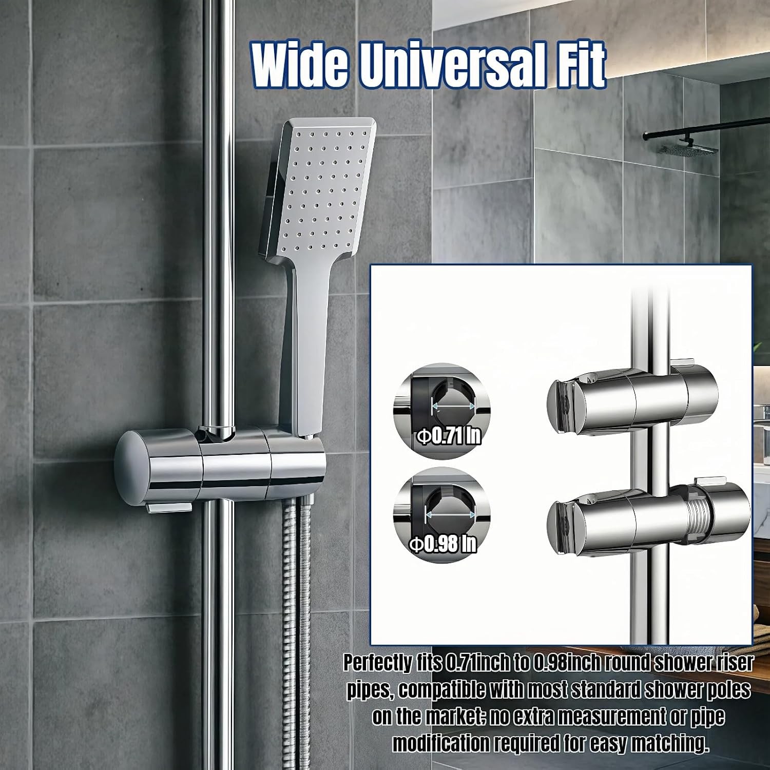 Adjustable Shower Head Slider Bracket, ABS Chrome image 5