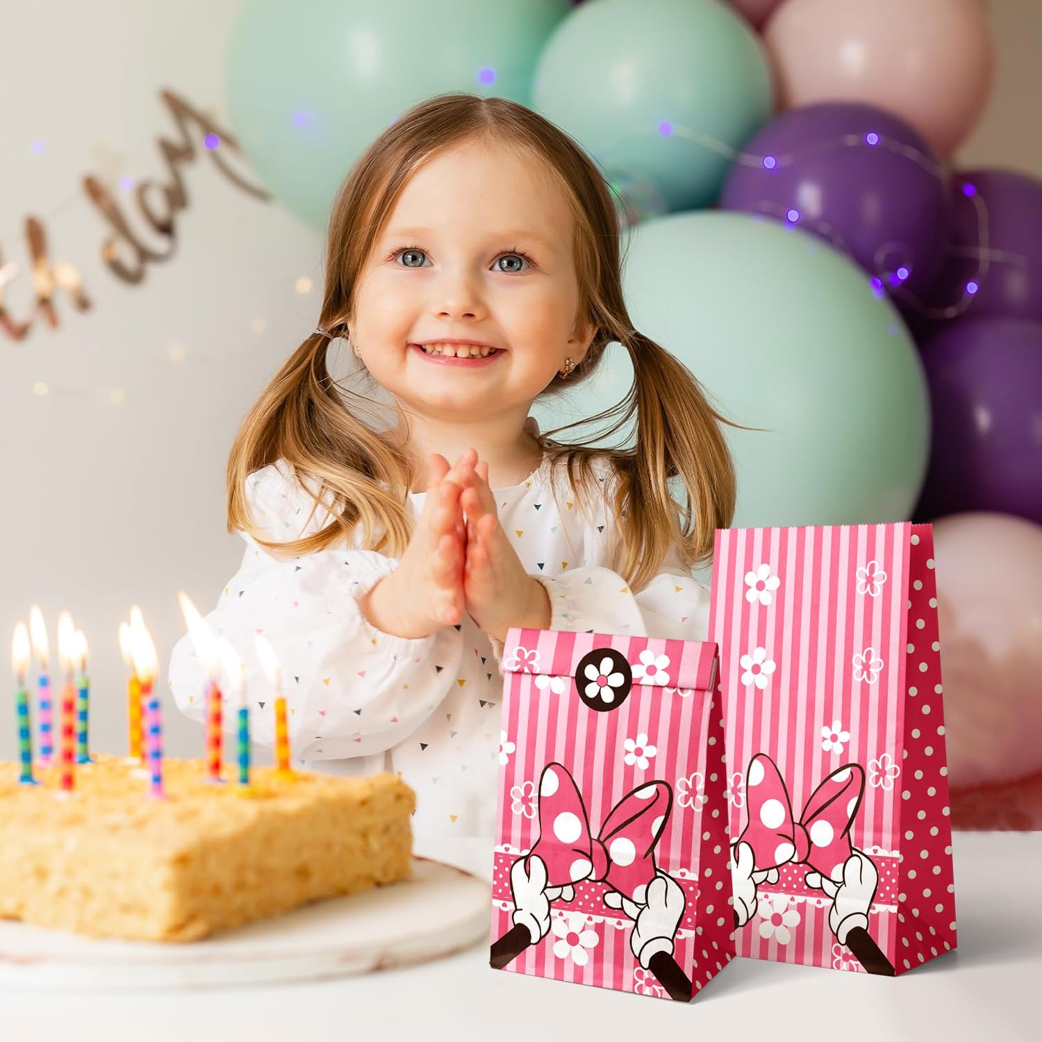 24 Pcs Mouse Party Favor Bag Paper Goodie Bags Paper Gift Bag Birthday Party Supplies Candy Bag with Stickers for Adults Birthday Decorations