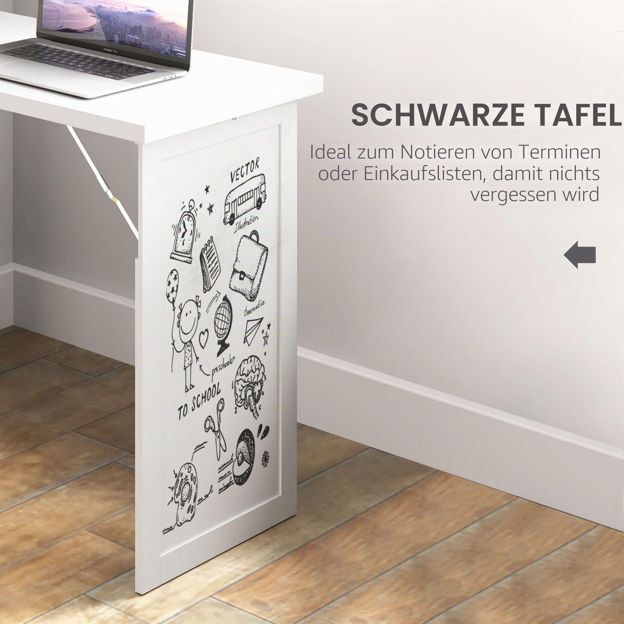 HOMCOM Wandklappschreibtisch mit Whiteboard, Weiß