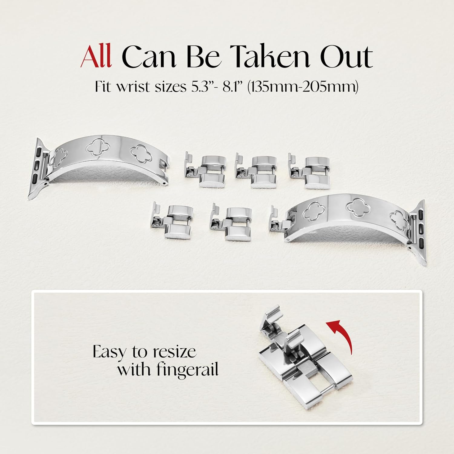 Missair Compatible with Apple Watch Band 38mm 40mm 41mm 42mm 44mm 45mm 46mm 49mm, Four Leaf Lucky Bracelet Women Dressy Stainless Steel Metal Clover Strap for iWatch Series 11 10 9 8 7 6 5 4 SE Ultra - Image 3