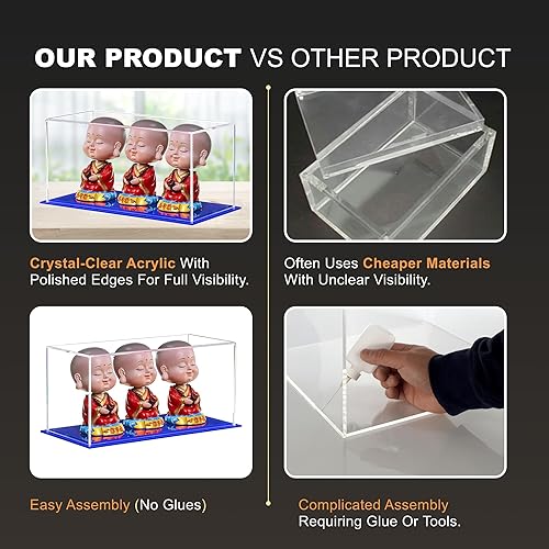 Vista 611 de Better Display Cases Versátil vitrina de acrílico transparente - Caja rectangular grande con base blanca 18" x 12" x 3" (BK09)