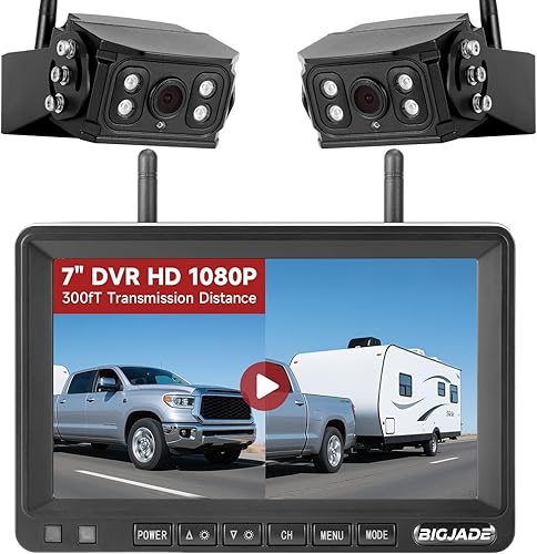 Wireless Backup Camera - Rv Backup Camera with HD 7" Monitor - Dual Back Up Camera Systems for Truck - IP69 Waterproof Rv Camera with DVR, Night Vision for Rv, Truck, Trailer and Camper