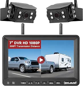 Wireless Backup Camera with 7-Inch Monitor, HD Dual Camera System for RVs, Trucks, Trailers, and Campers