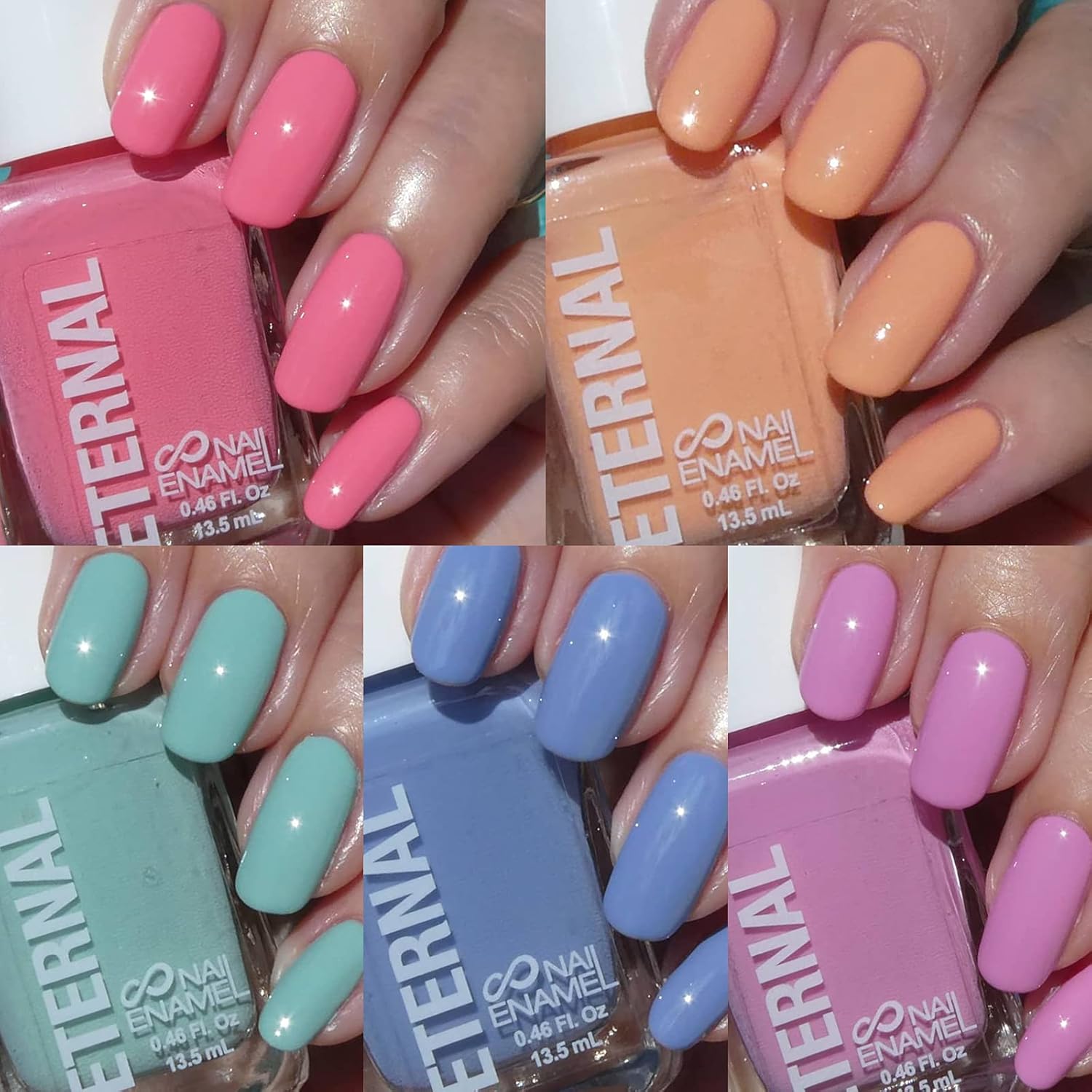 Eternal Collection – 5 Piece Set: Long Lasting, Quick Dry, Mirror Shine Nail Polish Set – Hardener, Bright and Shiny Finish - 0.46 Fluid Ounces Each (Candy Pastels) : Beauty & Personal Care