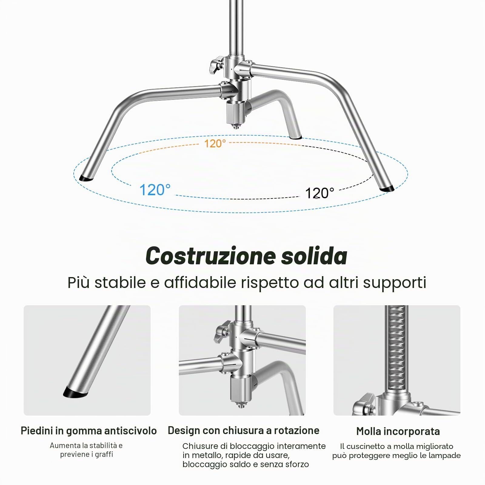 Soonpho 2-Pack C Stand Set 100% Acciaio Inossidabile Heavy Duty Supporto a C Argento Fotografia Light Stand 330cm Regolabile Supporto Luce per Godox AD200 Pro SK400II Aputure 120D