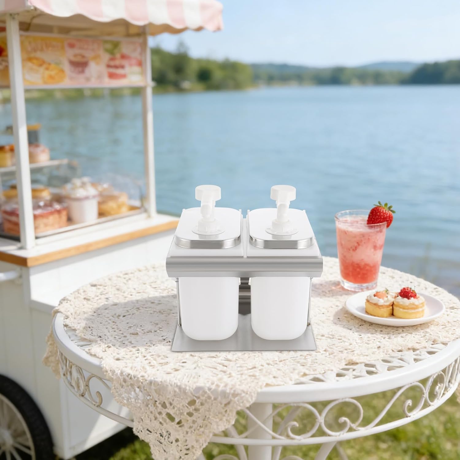 Commercial Sauce Dispenser Pump, Condiment Dispenser, 2L Sauce Pump Dispenser Container Condiment Pump Station Stainless Sauce Pump Dispenser Ketchup Dispenser Pumps