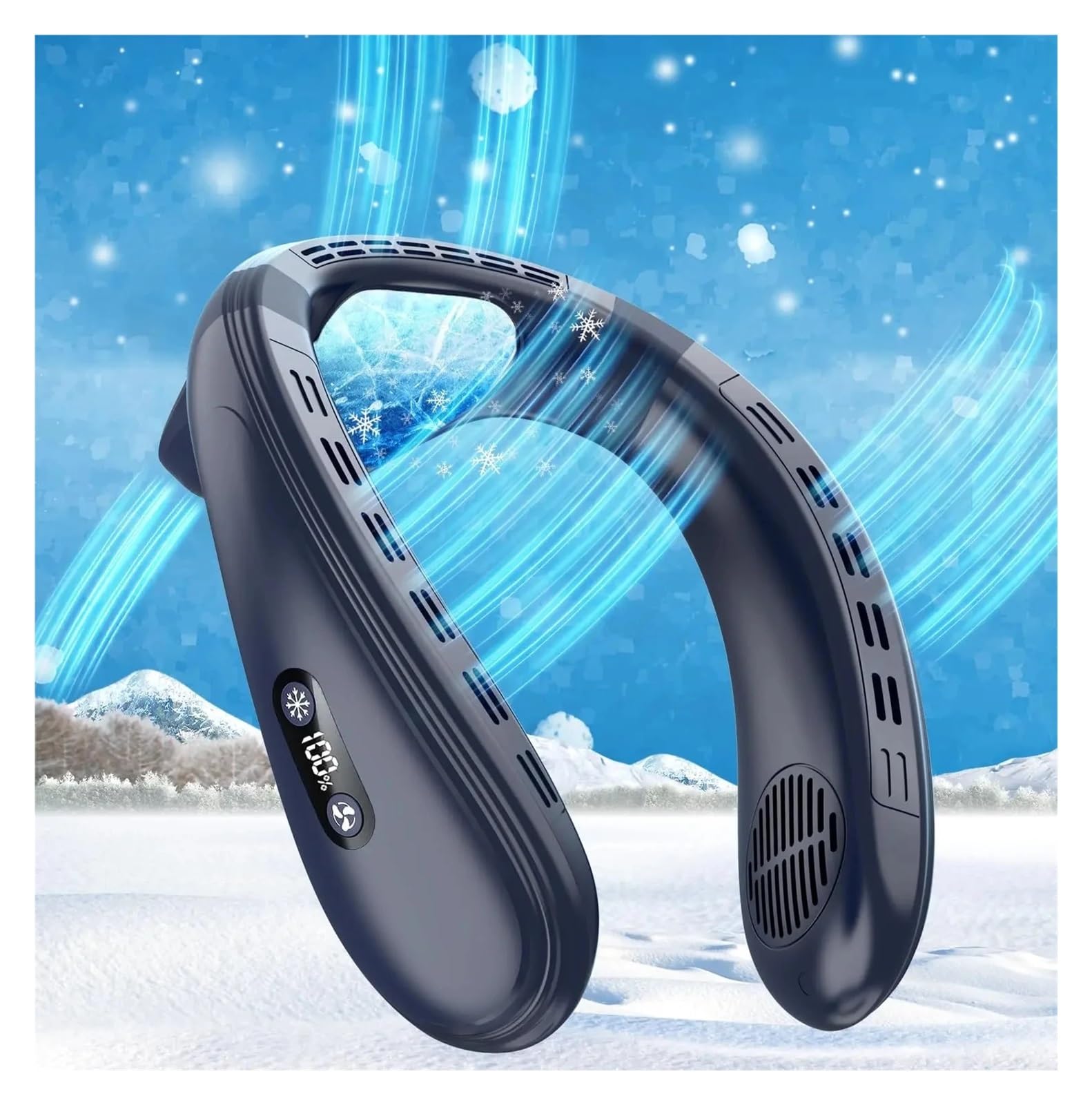 Generico Ventilatore da collo portatile for esterni, viaggi, casa | Batteria da 5200mAh, raffreddamento a semiconduttore, ricaricabile tramite USB, 3 velocità(Black Neck Fan)