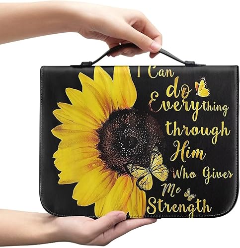 Miniatura 5 de FOR U DESIGNS Funda para Biblia de girasol para mujer con bolsillo con cremallera y bolsillos organizadores internos, se adapta a la Biblia de