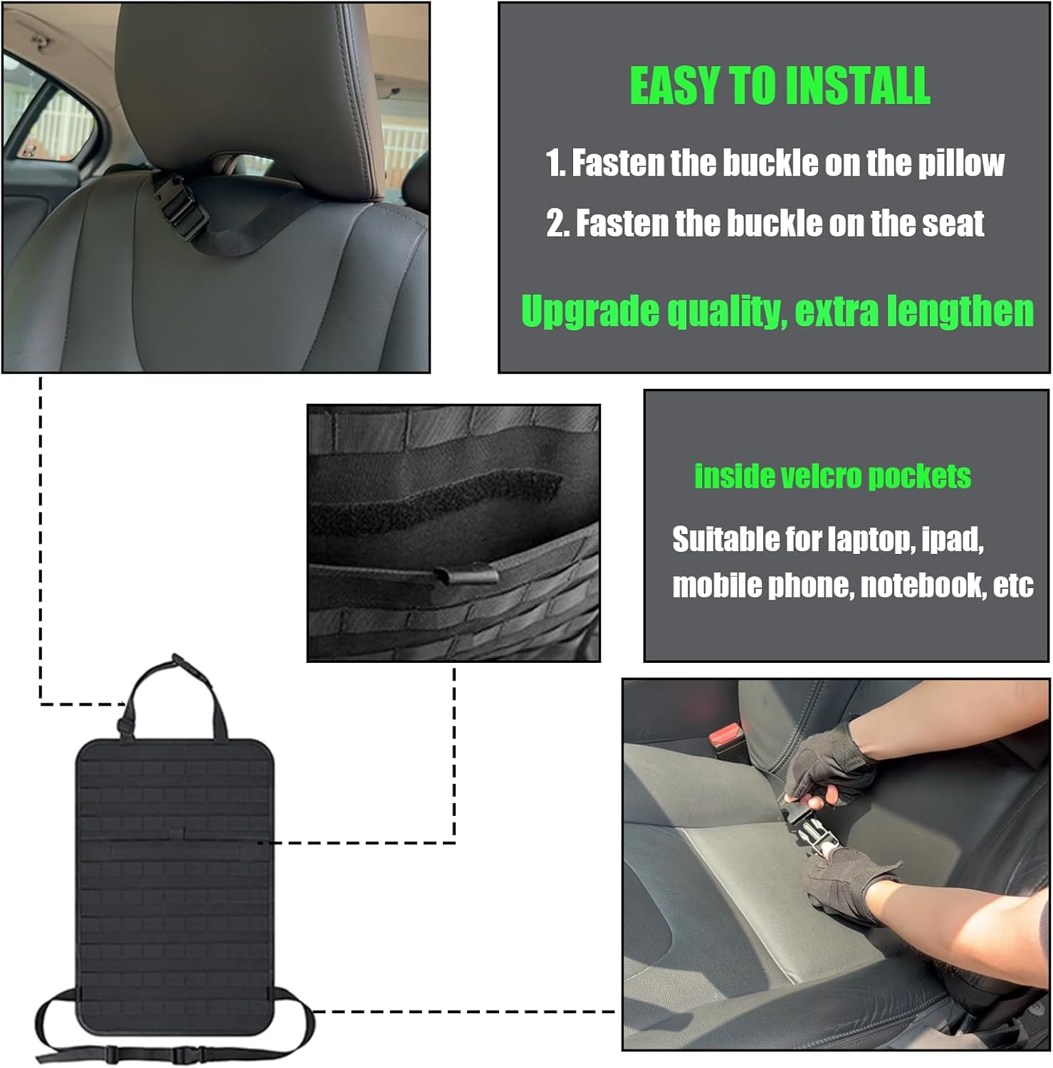 6 Pack Tactical Molle Automotive Seat Back Organizer Tactical Vehicle Panel Organizer with 5 Detachable Molle Pouch for Car Truck Ford Jeep Vehicle,US Flag Patch For Man (5 Pouches)