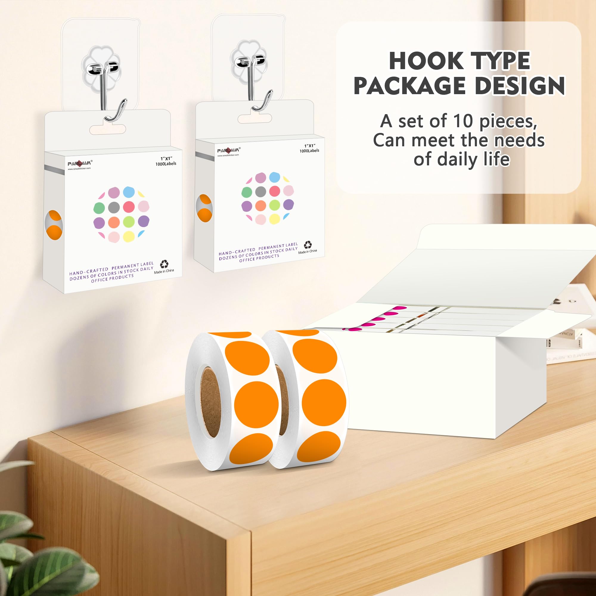 PARLAIM 10000 adesivi colorati a pois rotondi da 2,5 cm, etichette adesive per codifica a colori, per ufficio, classe, adesivi a pois arancioni, 10 rotoli/confezione