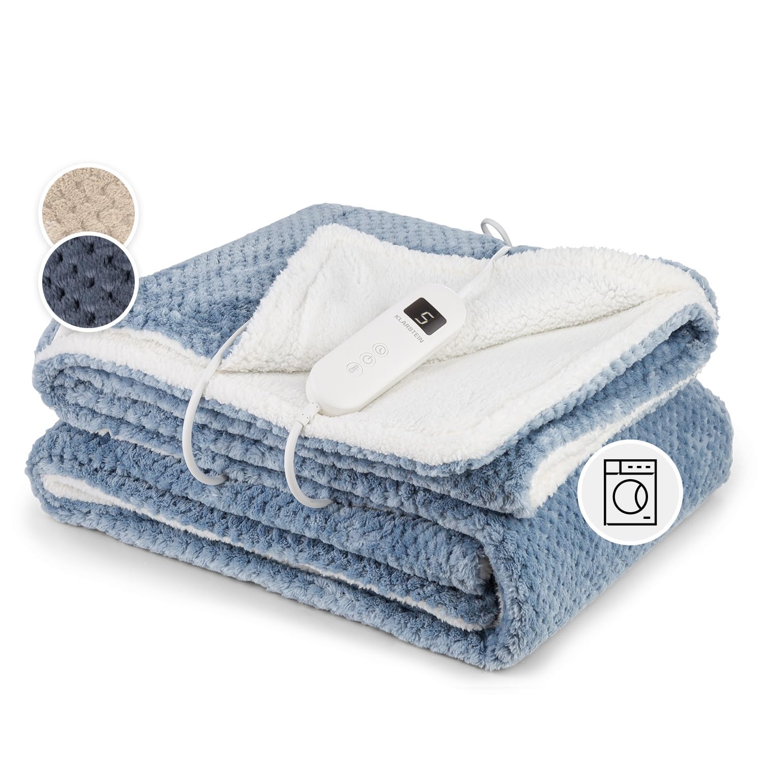 Klarstein XL Elektrische Kuscheldecke, Heizdecke mit Abschaltautomatik, 180x130 cm Elektrische Wärmedecke Maschinenwaschbar, Doppelseitige Heizdecke für Bett & Sofa, Wärme Decke mit 9 Heizstufen