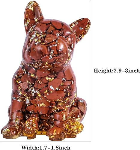 Miniatura 2 de Rockcloud Figuras talladas a mano de resina de bulldog francés de cristal de jaspe rojo para decoración del hogar