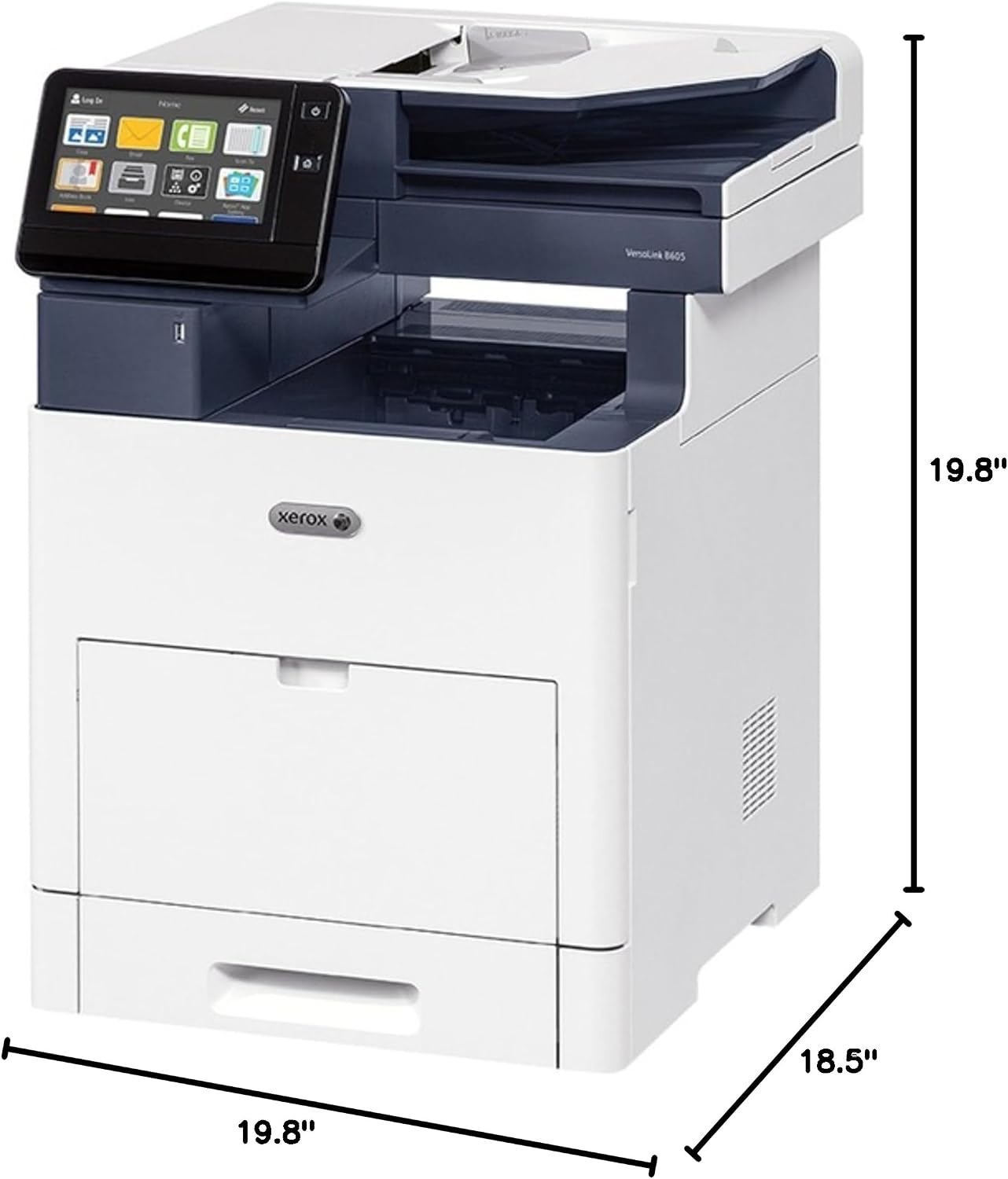 Xerox VersaLink B605/S Monochrome Multifunction Printer with dimensions labeled