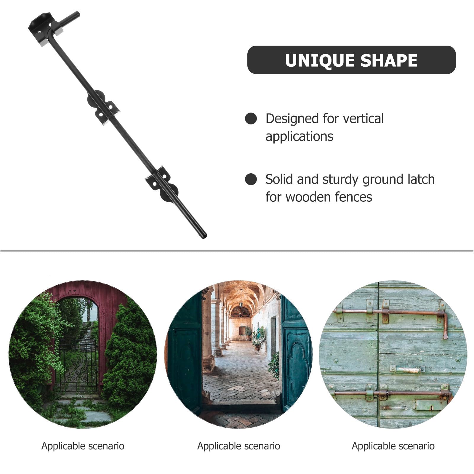 Sewroro Loquet De Portail En Fer Noir Anti-rouille 45 Cm, Tige De Verrouillage Solide Pour Porte Coulissante Extérieure, Barre De Sécurité Pour Porte-fenêtre, Installation Facile, Usage Résidentiel