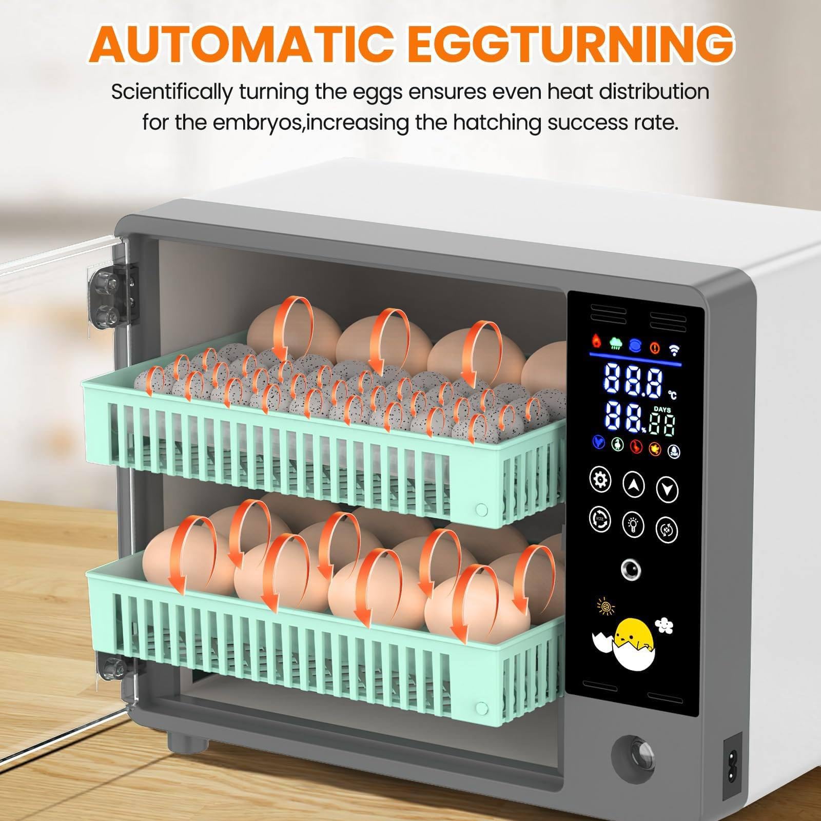 Incubadora automática para aves de corral, 24 huevos, control de temperatura y humedad, pantalla táctil para pollos, gansos, codornices y pájaros, ideal para granjas y criaderos