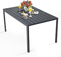 AECOJOY 60" Outdoor Dining Table - Rust-Proof Aluminum Patio Table with Wood-Plastic Top, 6-Seater for Backyard Garden Deck