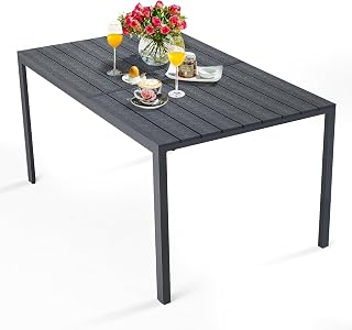 AECOJOY 60" Outdoor Dining Table - Rust-Proof Aluminum Patio Table with Wood-Plastic Top, 6-Seater for Backyard Garden Deck