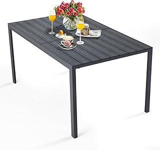AECOJOY 60" Outdoor Dining Table, Aluminum Patio Table with Wood-Plastic Composite Tabletop,6 Seater Dining Table for Backyard Garden