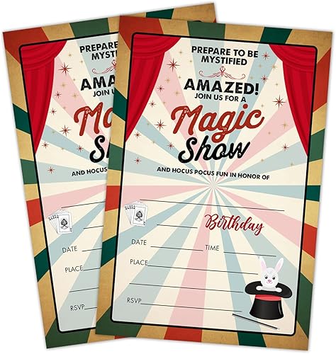 Tarjetas de invitación de cumpleaños, invitaciones de fiesta de espectáculos mágicos, suministros de decoración de fiesta de feliz cumpleaños para