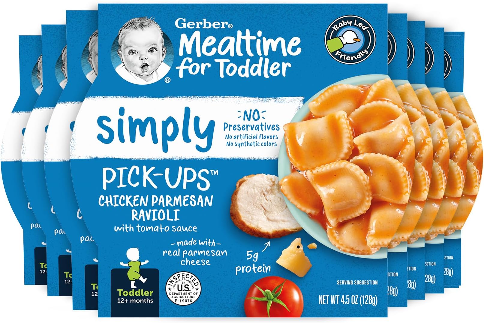 Gerber Pick-Ups Chicken and Parmesan Cheese Ravioli in Tomato Sauce Toddler Meals, 4.5 Oz Tray (Pack of 8)