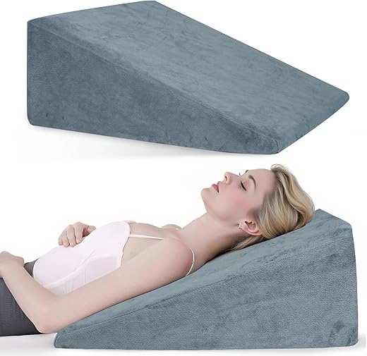 Wedge Pillow with Memory Foam Top for Sleeping, 10" Elevated Support Triangle...
