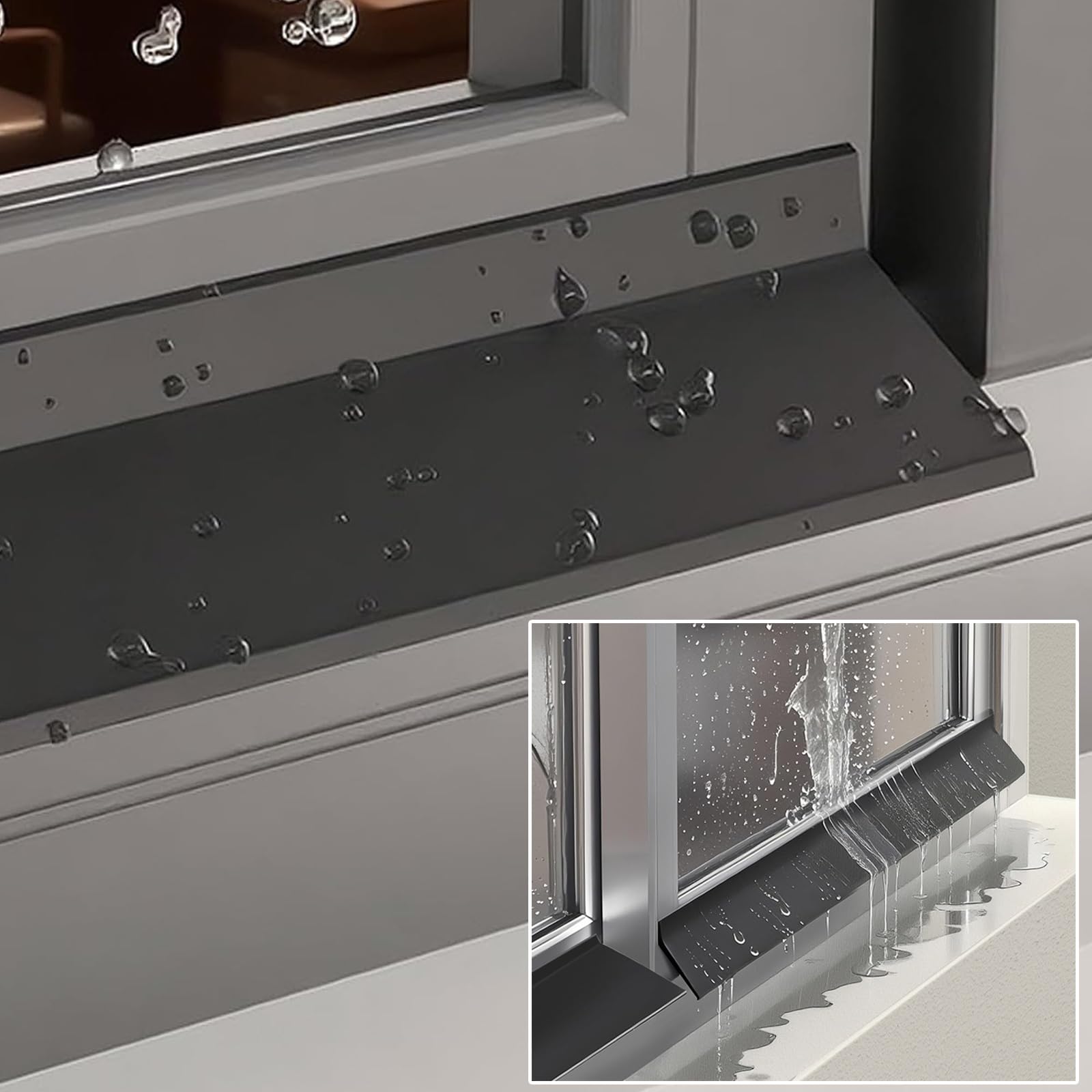 Tira De Sellado De Goma Autoadhesiva 0.5m-5m, Negro Barrera Impermeable Prevenir Daños En La Pared, Bisel De 135°+5cm Deflector Bloqueo De Agua Y Drenaje Suave, Largo Tiempo De Uso(5.5cmx400cm)