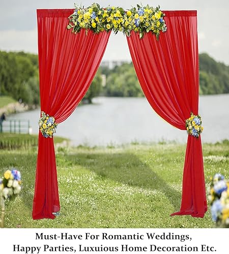 Miniatura 2 de DUOBAO Cortina de gasa roja, 2 paneles de 29 x 96 pulgadas, cortinas de fondo de boda, cortinas de playa para sala de estar, ventana de gasa para