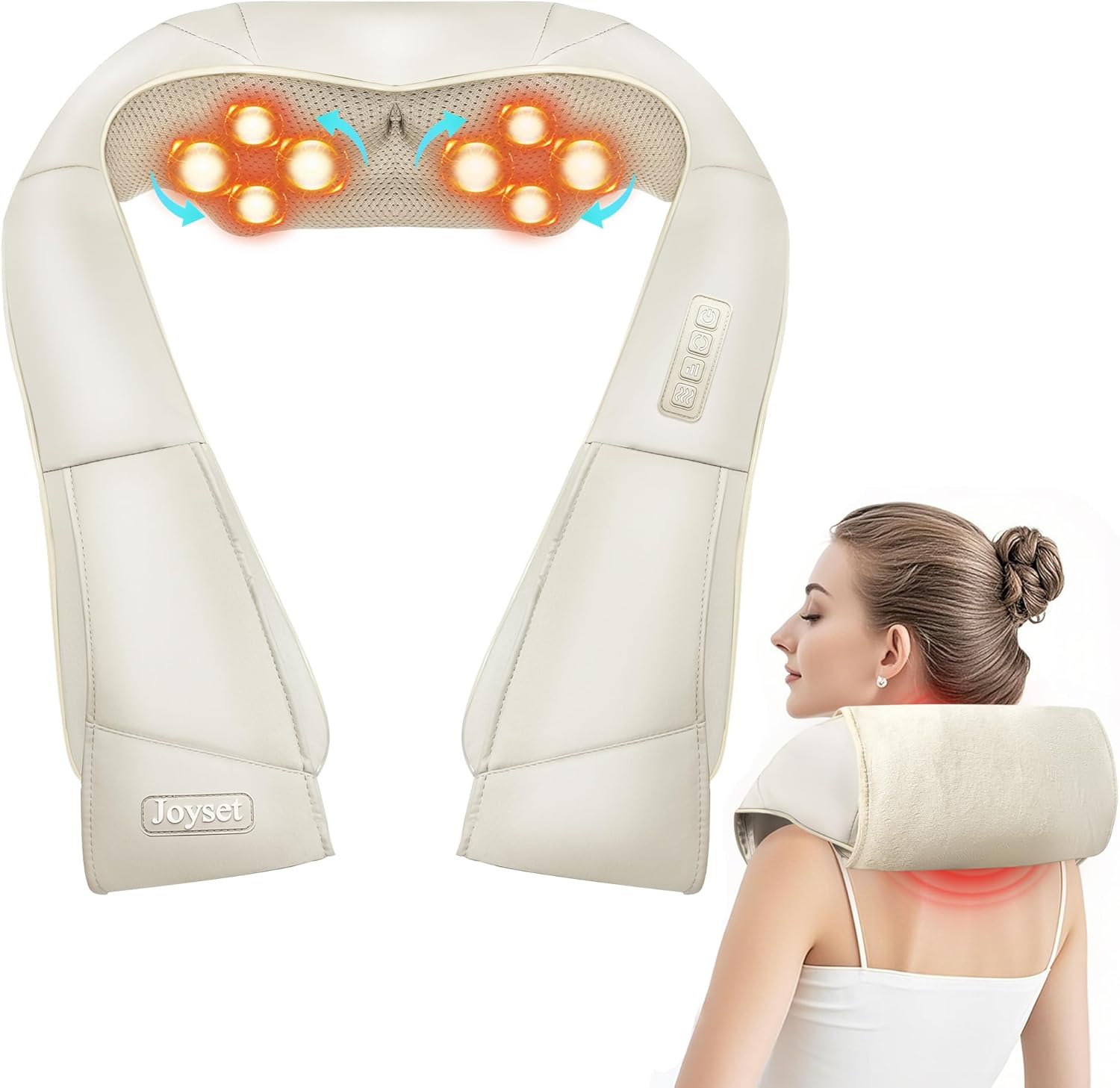 Joyset Shiatsu Neck and Back Massager with Heat, Shoulder Massager for Pain Relief Deep Tissue,3D Kneading Massage with Cloth Cover Easy to Clean (Khaki)