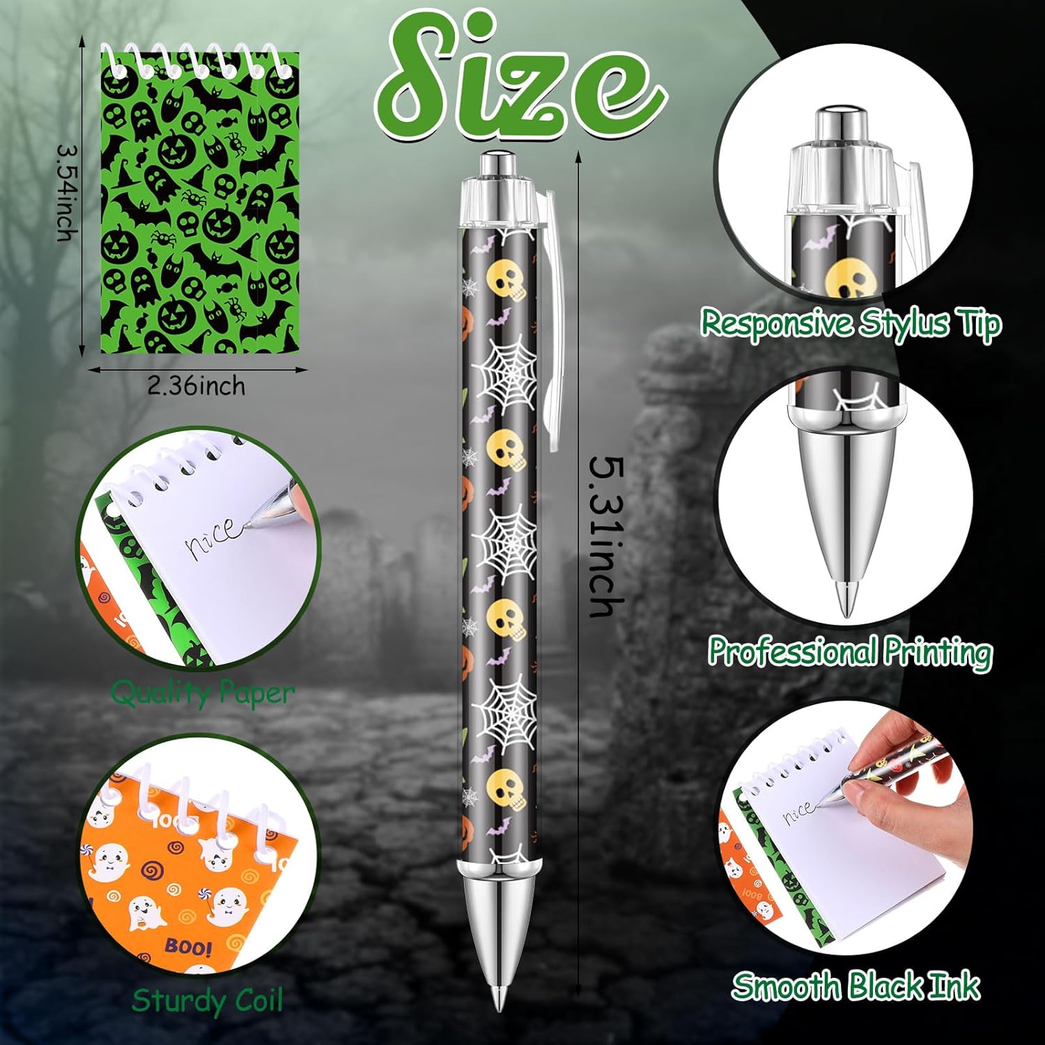 Dansydaisy 32 Pcs Halloween Gifts Set Halloween Makeup Bags Bulk Skeleton Socks Holiday to Do List Notepad Spider Ballpoint Pens Ghost Keychain Witch Party Gifts