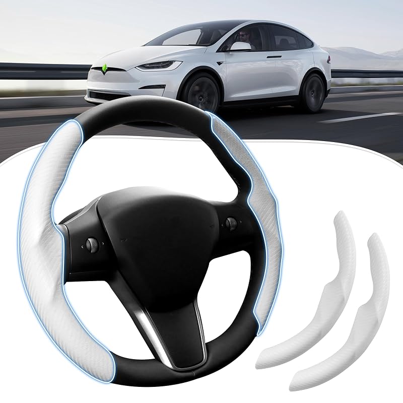 Capa para Volante em Fibra de Carbono Canvcle para Tesla Model 3 e Model Y, Branca