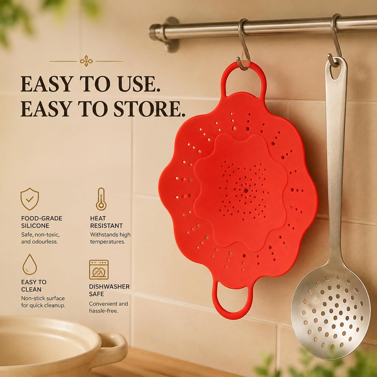 Silicone Steamer Basket 11-Inch Large with Handles, Nonstick, Made in Korea