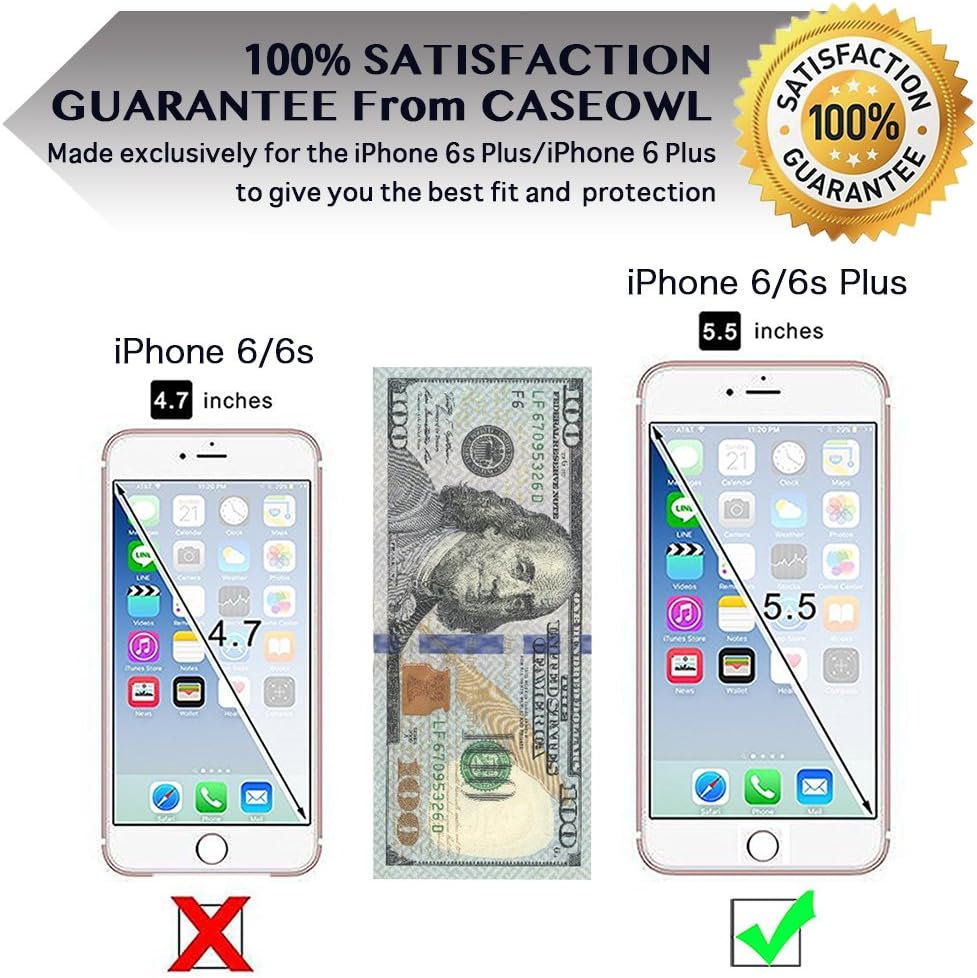 CASEOWL Wallet Case for iPhone 6s Plus Case, Mandala Embossed Flower Flip Leather Wallet Cases with Protective Detachable Slim Case Fit Car Mount, Card Slots, Strap for iPhone 6 Plus/6s Plus[Black]