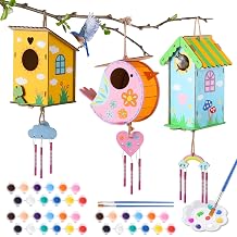 JMMICO 3 Pack Bird Houses Kits for Kids, Wooden Painting Arts and Crafts for Kids Ages 8-12, Build & Paint Your Own Bird Houses and Wind Chime Kits, Toddlers Easter Gifts for Girls Boys
