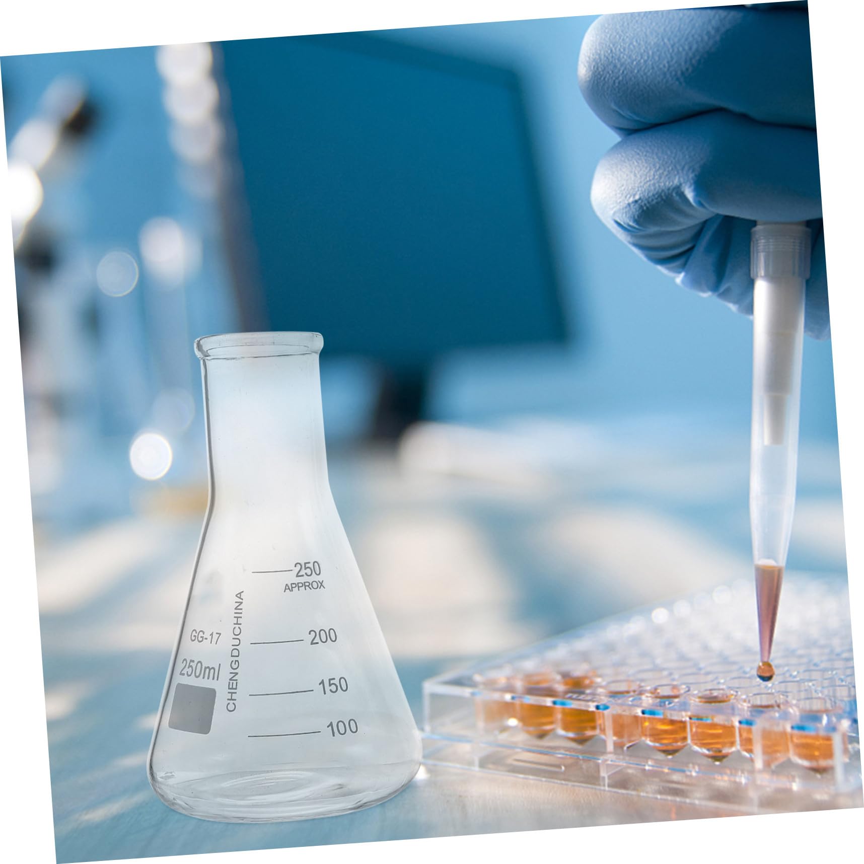 POPETPOP Set 9 Pezzi Vetro da Laboratorio Becher Graduato, Cilindro Graduato in Vetro e Bottiglia Conica, Scala Chiara per Misurazioni Precise, per Esperimenti Scolastici e Chimica
