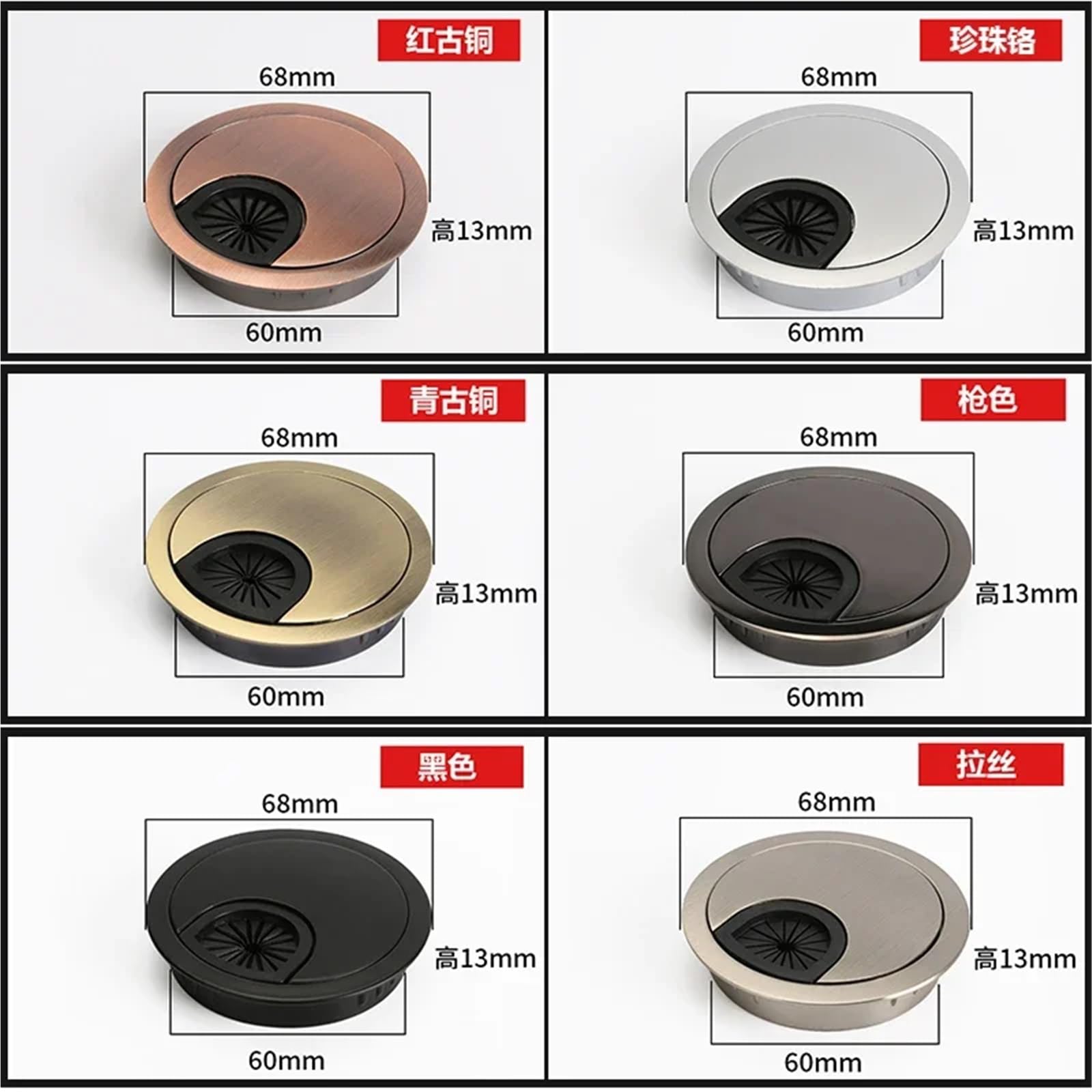 Kabeldurchlass 50/53/60/80 mm Zinklegierung Kabel Schreibtisch Drahtlochabdeckung(Matt Black,1pcs,80mm)