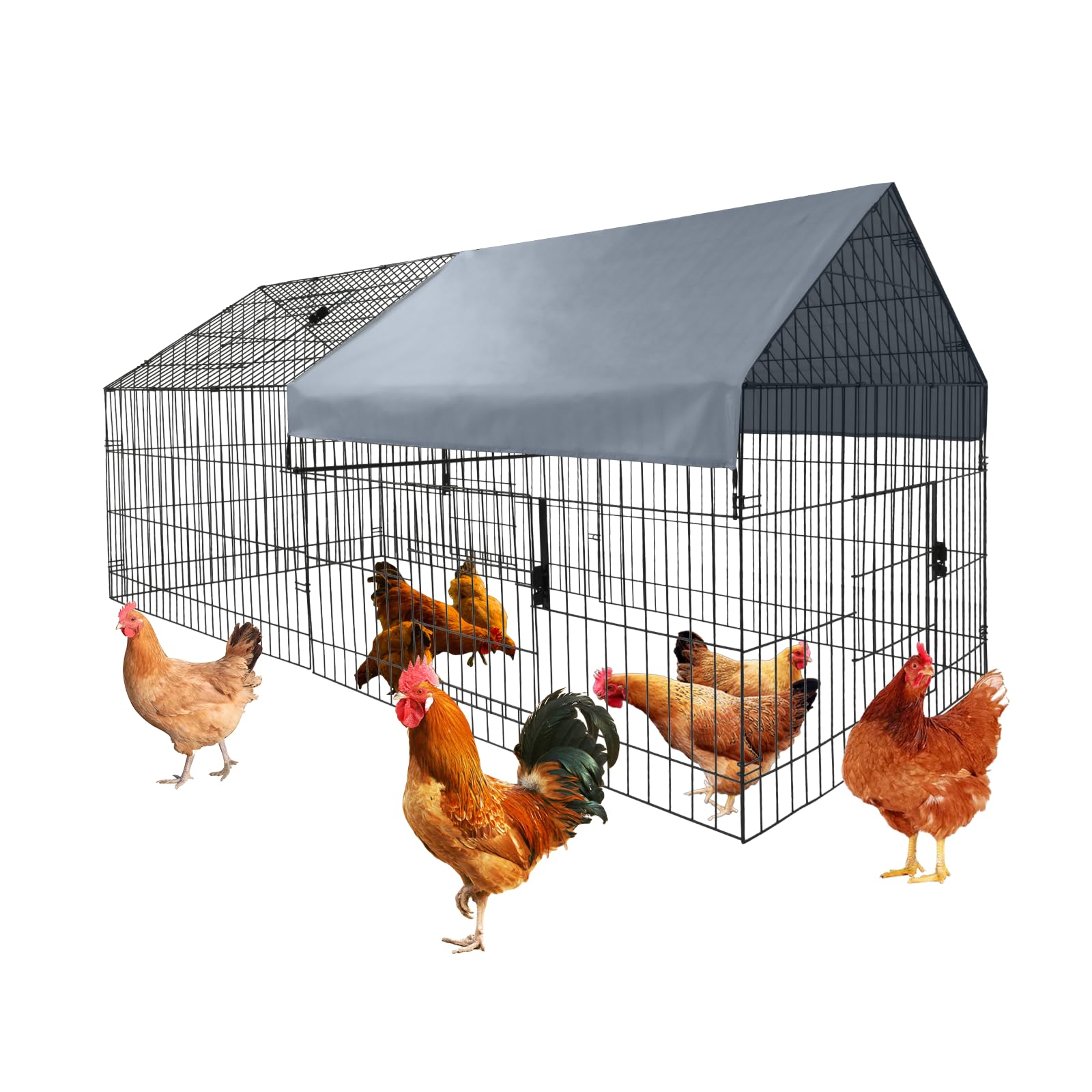 86"×40"×40" Metal Chicken Coop,Chicken Run with Waterproof Cover, Outdoor Backyard Farm Animal Enclosure Crate Pet Playpen Exercise Pen for Rabbit