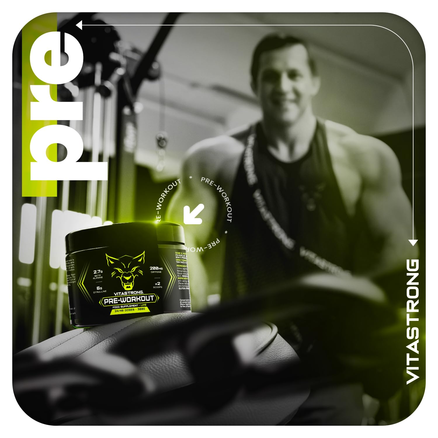 Vitastrong Pre Entreno Fuerte Vegano Sabor Lima 300g con Vitamina B12