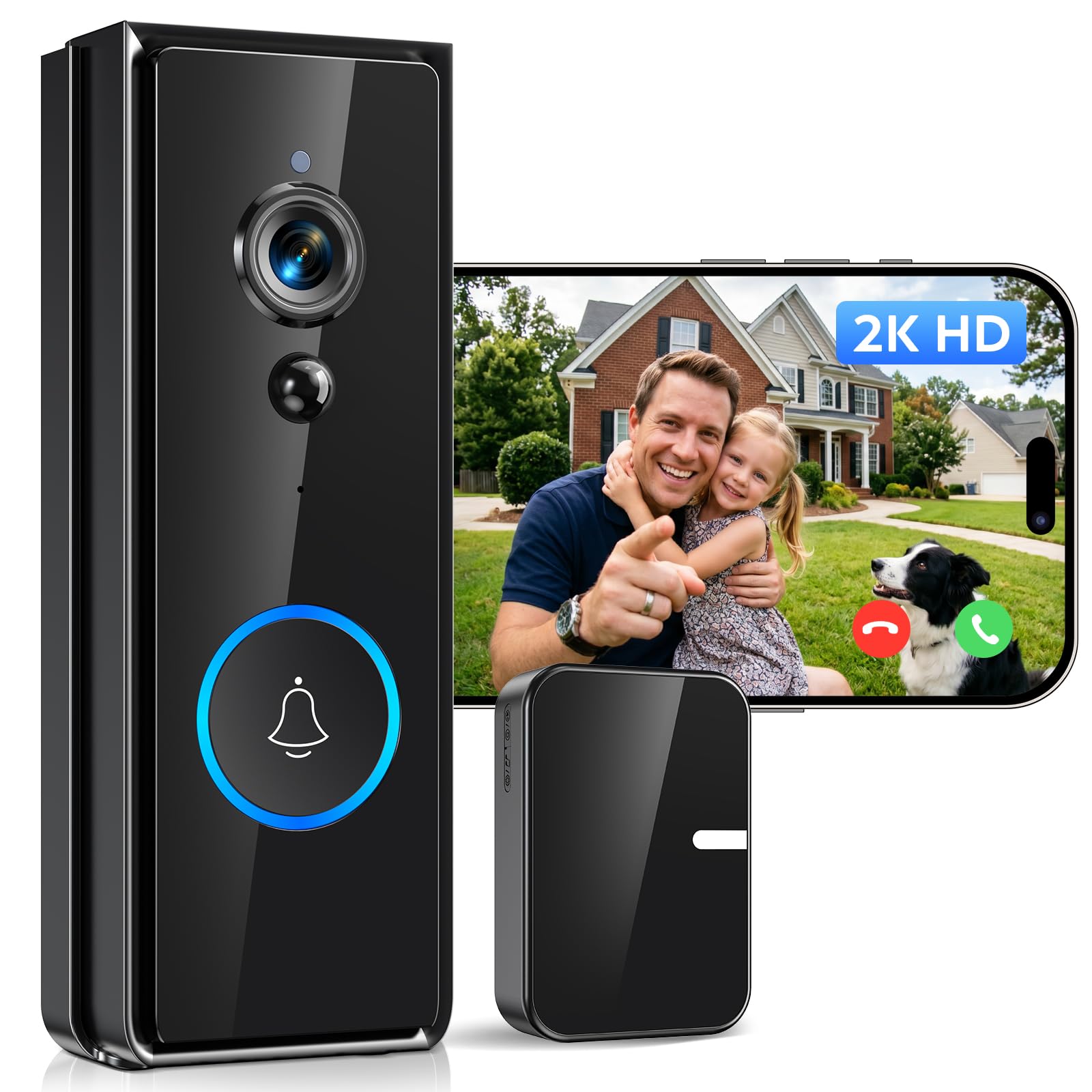Timbre Inalámbrico Exterior con Cámara 2K 180°, Detección IA, Audio Bidireccional con Cambiador Voz, Batería 5200mAh, IP65, App Tuya Sin Suscripción Compatible Alexa/Google Home para Casa y Oficinas