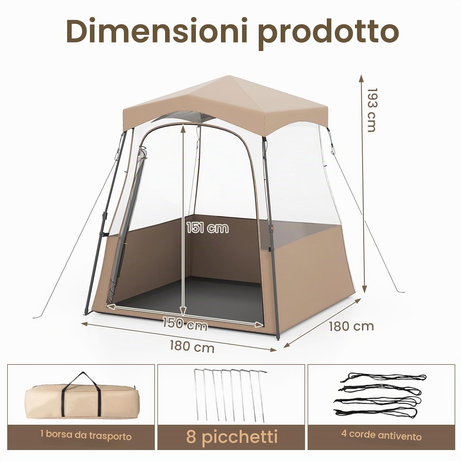 HOMASIS Tenda da Campeggio Trasparente a 360°, Tenda Pop Up con Borsa per il Trasporto, 8 Picchetti e 4 Corde Antivento, Impermeabile e Antivento, per Pesca, Birdwatching