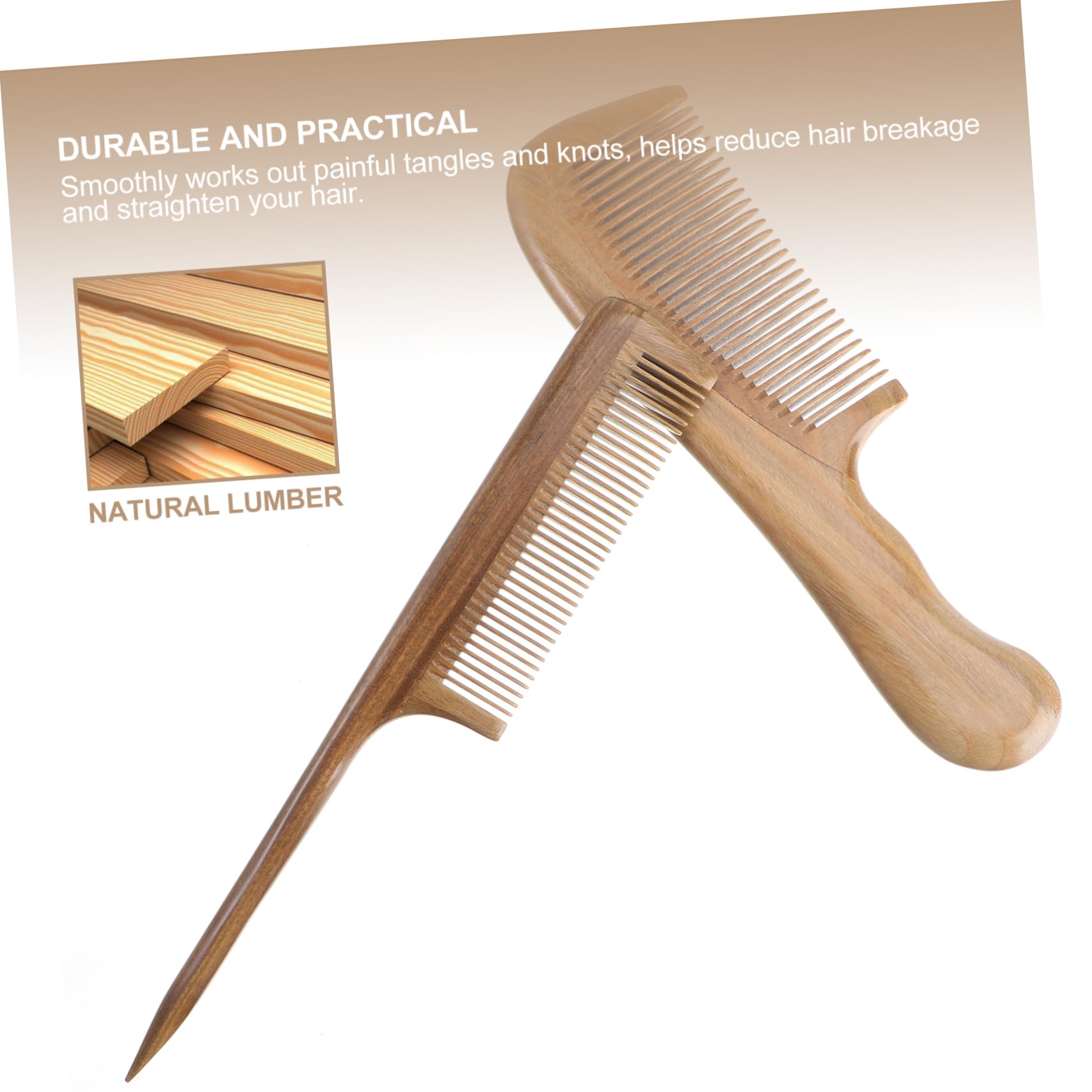 2piezas Peines Para Peinar El Cabello De Sándalo Diseño De Dientes Anchos Mango Puntiagudo Portátil