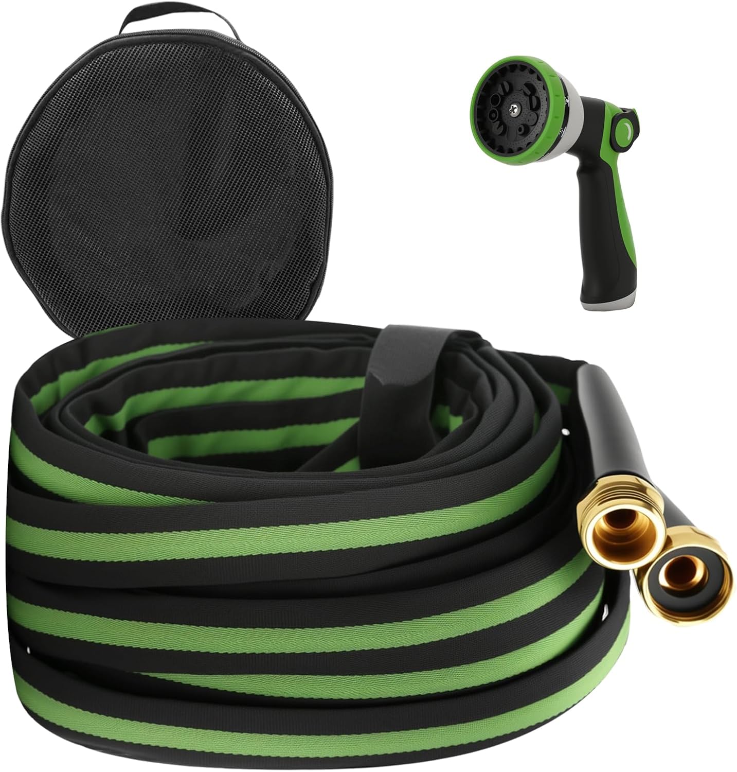 Watflow 50FT Garden Hose with Nozzle– High Pressure Nozzle and Flexible Water Hose, All-Weather, Non-Shrinking, Ultra-Lightweight with 3/4" Solid Brass Fittings, Green