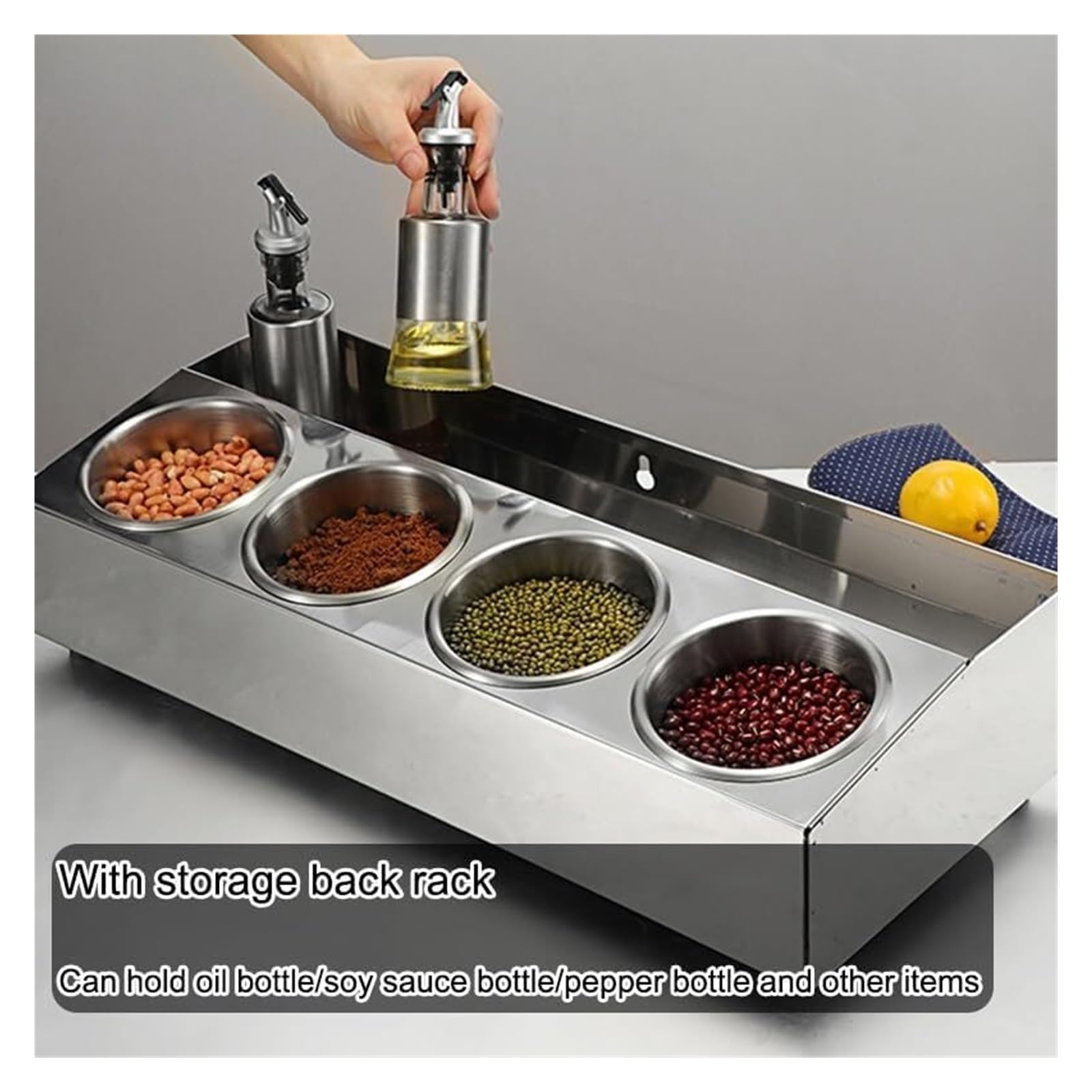 Stazione per pizza con supporto inclinato per piano di lavoro, ripiano posteriore per spezie per salse e ingredienti, soluzione per riporre la cucina (45 x 25 x 12,5 cm)