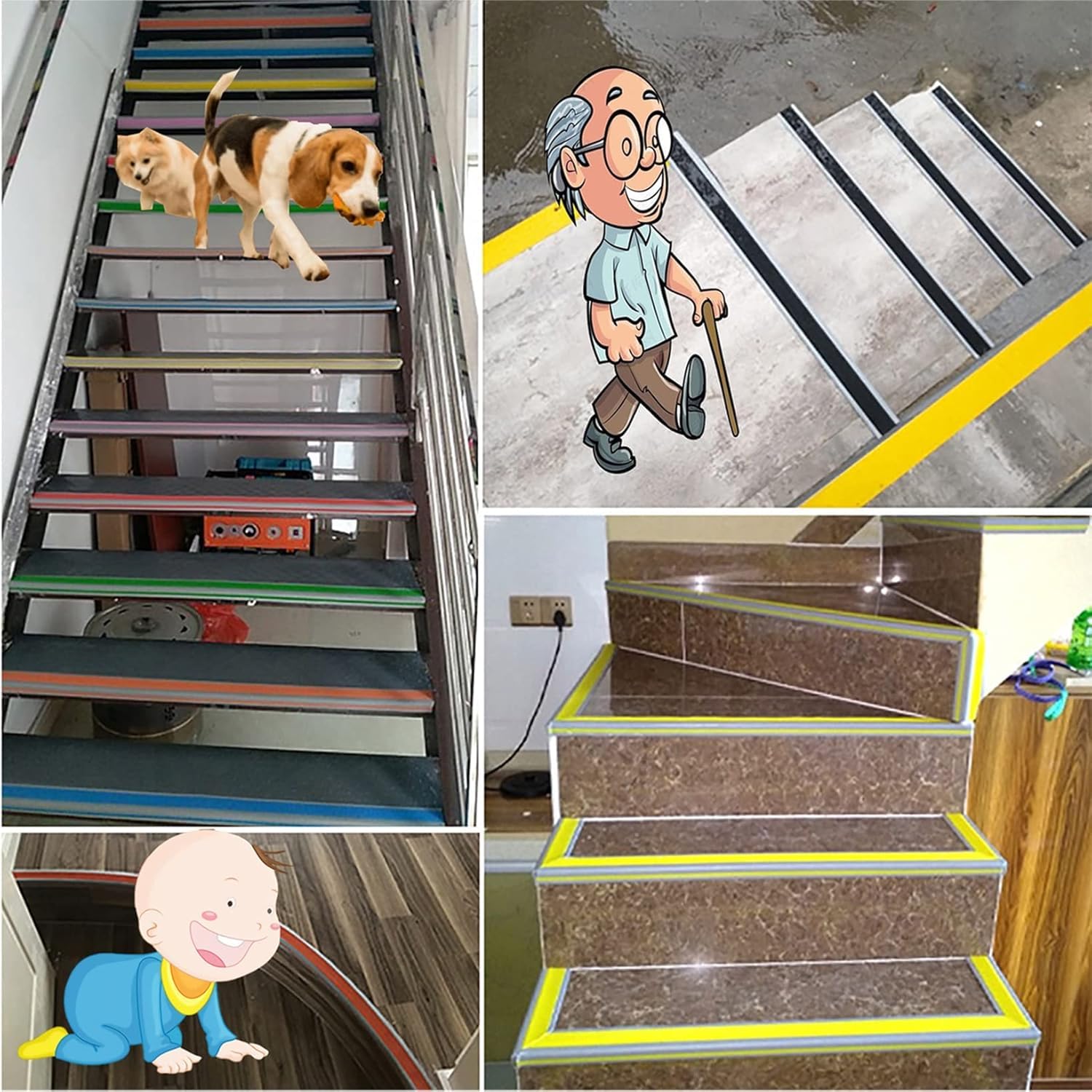 Alfombrilla autoadhesiva de PVC para escalera, peldaños de goma antideslizante, 2,5 x 6 cm, perfil de esquina gris, para seguridad, 12,7 m de longitud, ideal para el hogar y la oficina